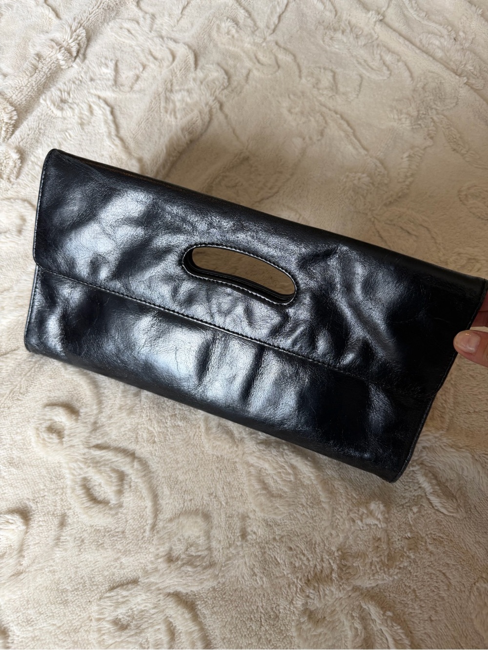 HOBO Black Leather Cutout Handle Wristlet Clutch